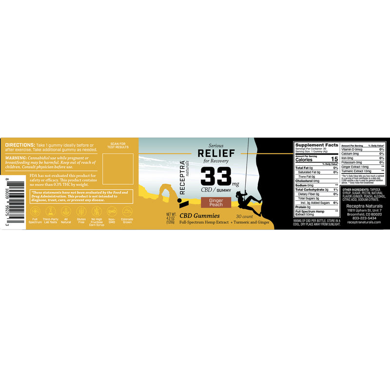 Receptra Serious Relief Gummies (33mg CBD/gummy)